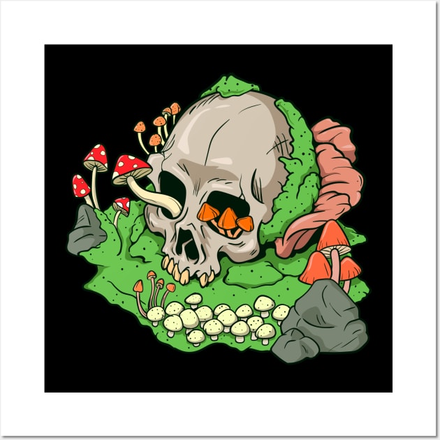 Skull mushrooms and moss - Aestethic Goblincore Wall Art by Modern Medieval Design